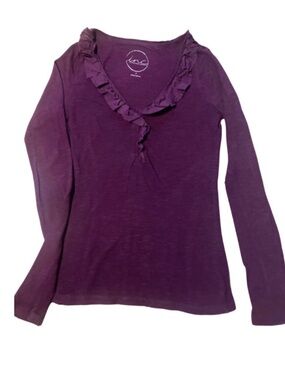 International Concepts Ruffled V-Neck Long-Sleeve Shirt